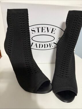 Steve Madden Black Knit Peep-Toe Sock Booties